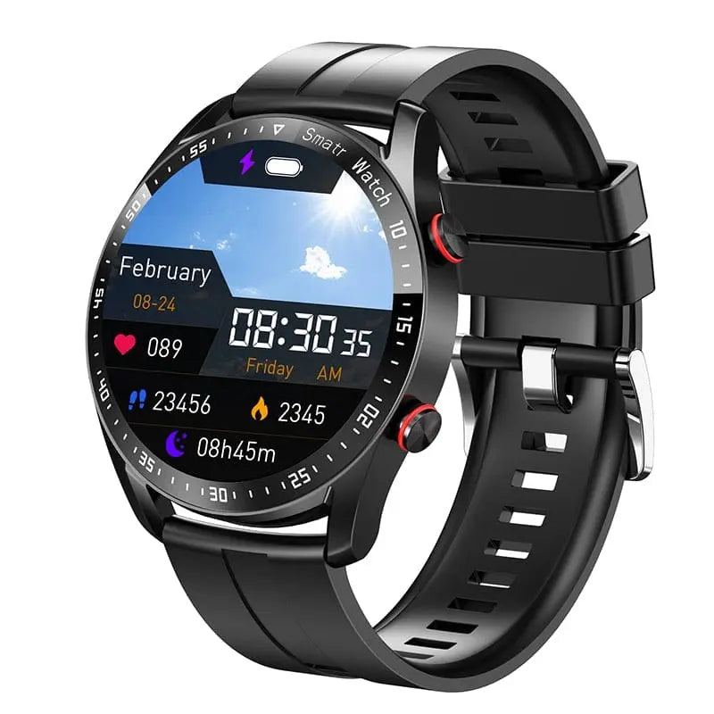 Showlu ECG+PPG smart watch for men with Bluetooth call, health and fitness tracking, waterproof design, and sleek sports style.