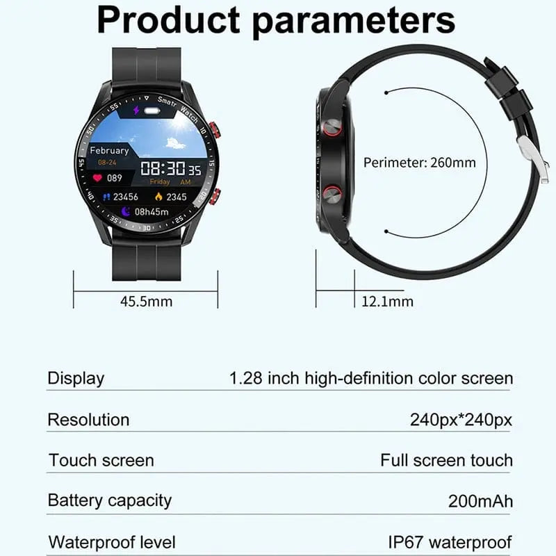 Showlu ECG+PPG Smart Watch for men with Bluetooth call, health and fitness tracking, waterproof design, and sports features.
