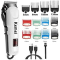 Kemei professional cordless electric hair clipper with adjustable blades and ergonomic design for men's haircuts.