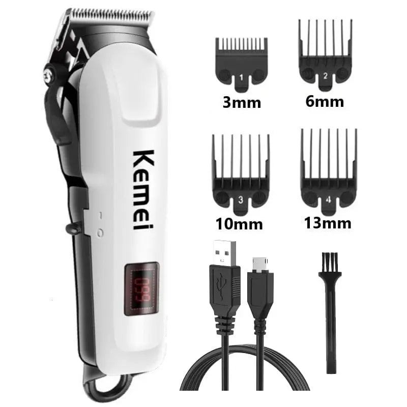 Showlu Fashion Store Kemei professional cordless electric hair clipper with adjustable blades for men's hair cutting.