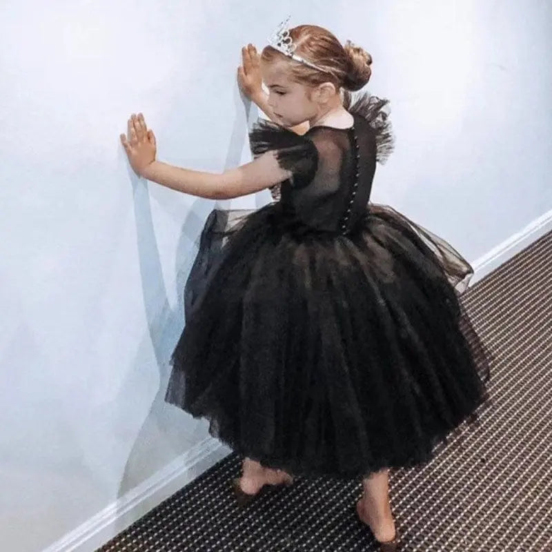 Elegant white tulle flower girl dress by Showlu Fashion, perfect for weddings, birthdays, and special occasions for kids.