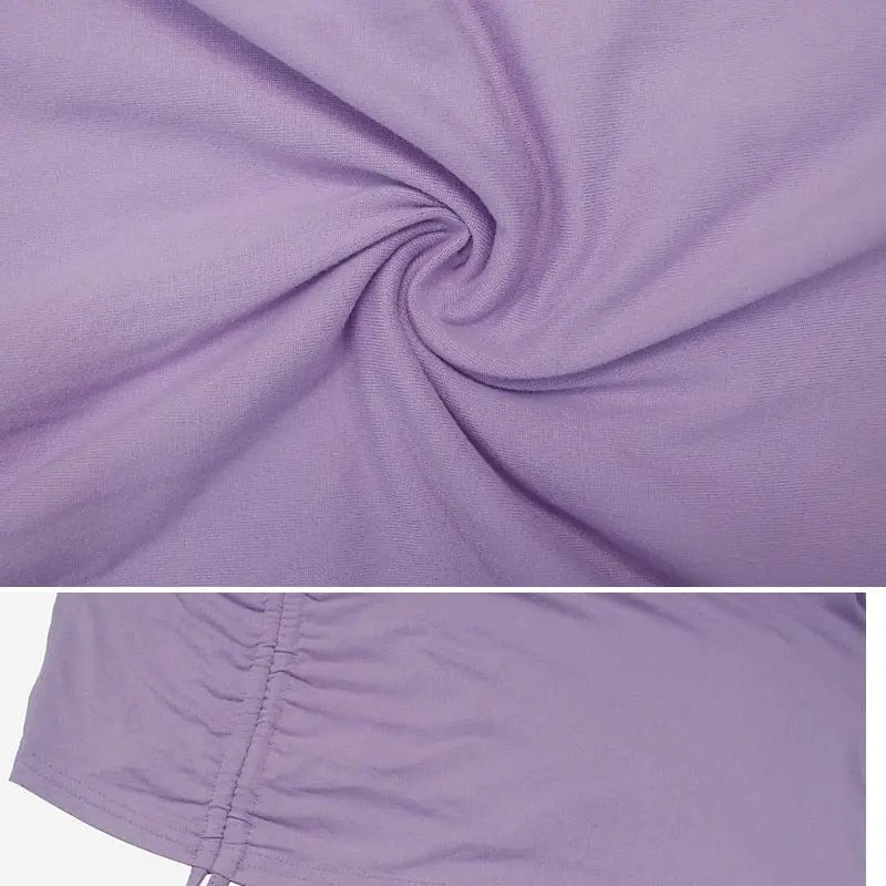 Showlu Women's sexy lace-up mini dress in purple and black with pleated slim fit bodycon design, suitable for party or night out.