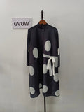 Showlu Store Nation GVUW polka dot sleeveless pleated midi dress with stand collar, elegant and stylish for sophisticated occasions.