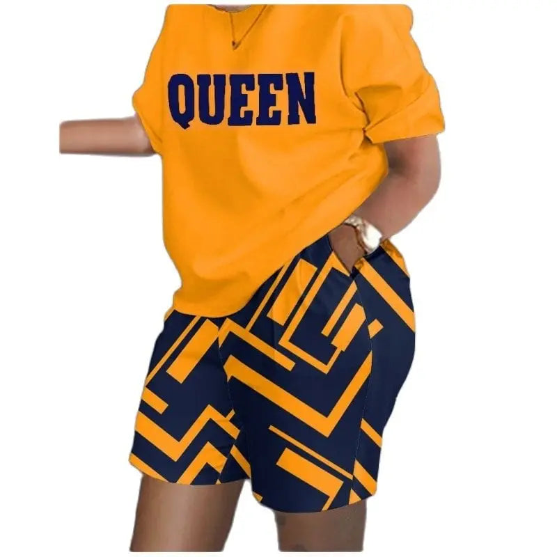 Showlu Fashion women's 2-piece sweatshirt set with loose t-shirt and hot pants, perfect for stylish summer casual wear.