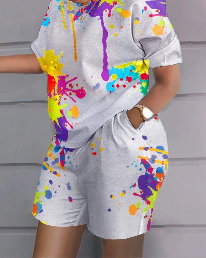 Showlu Fashion women's 2-piece sweatshirt set with loose T-shirt and hot pants, perfect for casual summer wear.