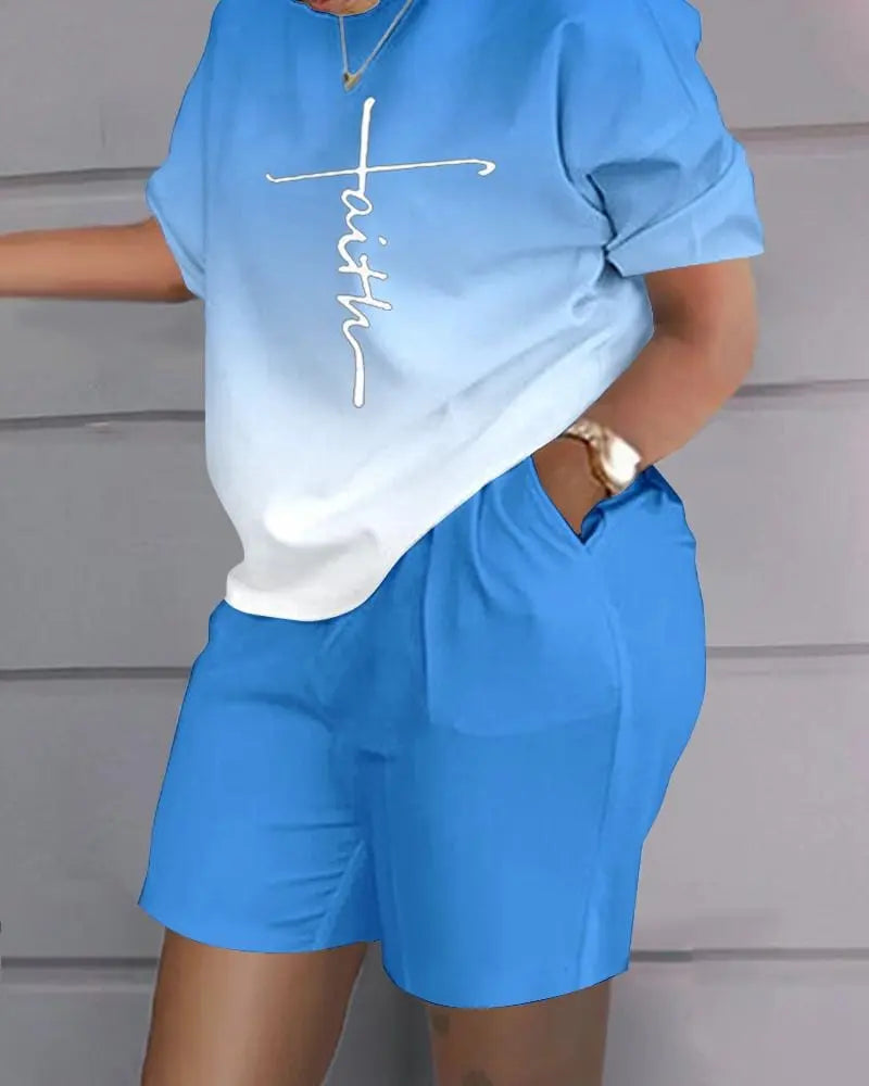 Showlu Fashion women's 2-piece sweatshirt set with loose t-shirt and hot pants, stylish summer casual outfit for women