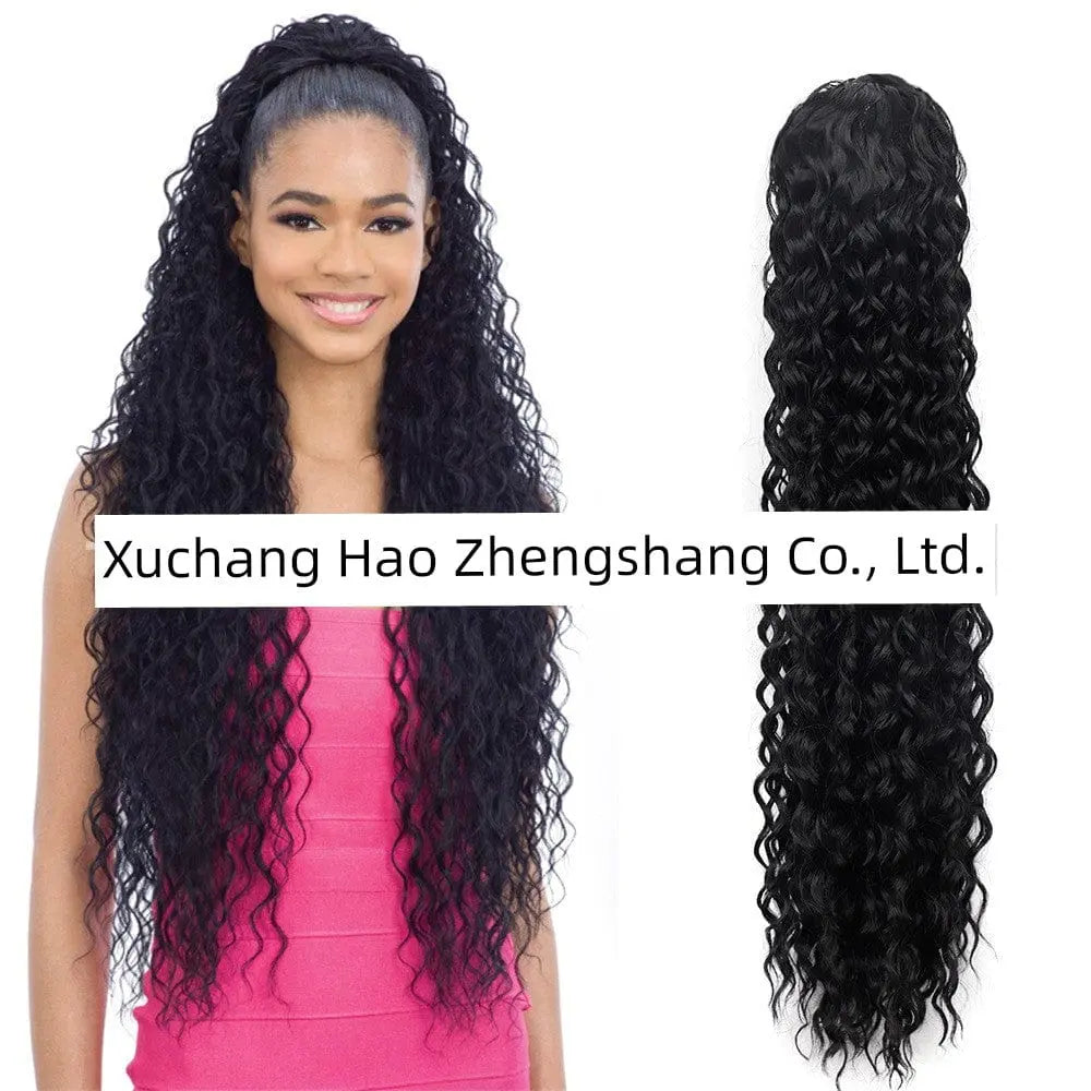 Showlu Fashion elastic net drawstring wig with high temperature silk hair, European-American chemical fiber, suitable for versatile styling.