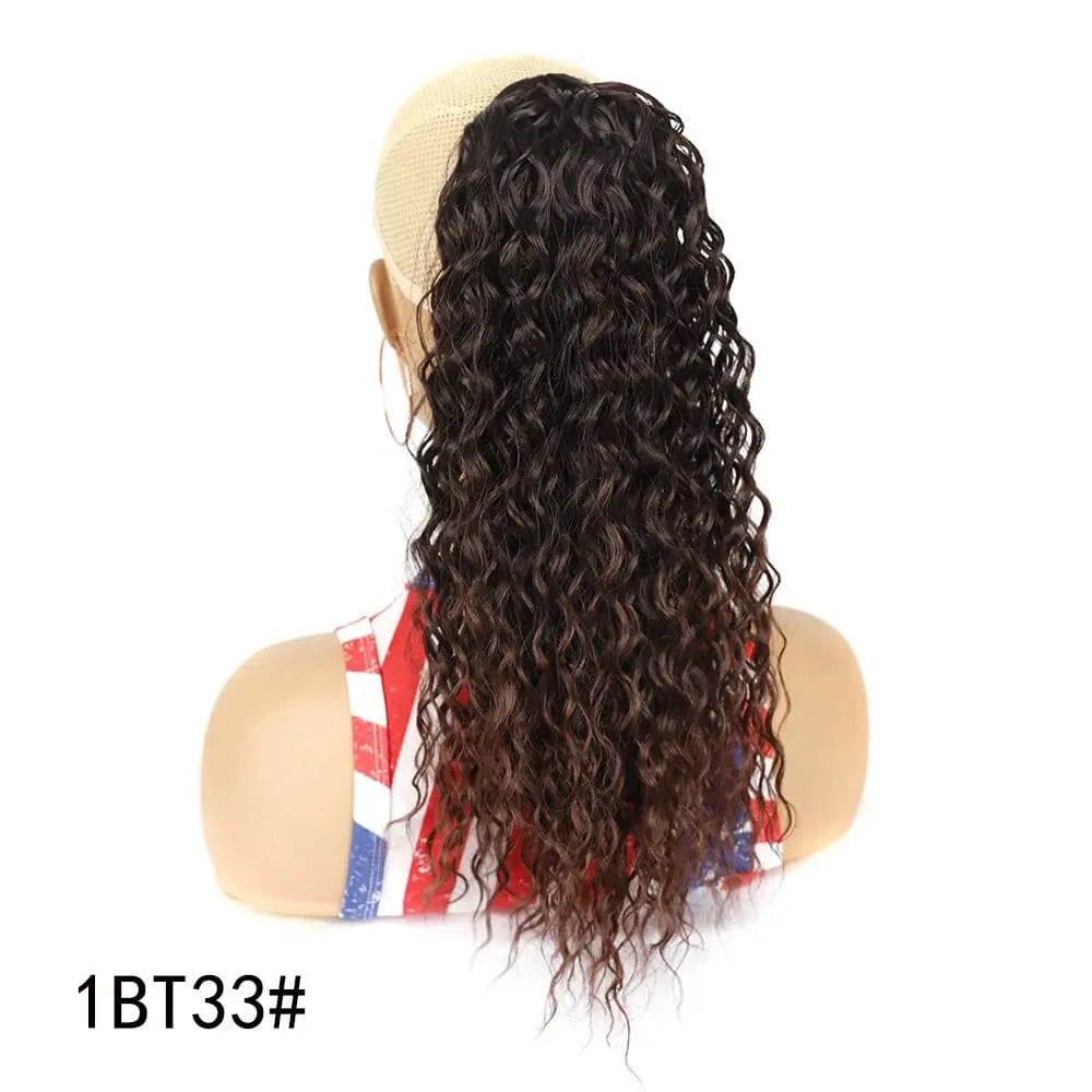 Showlu Fashion elastic net drawstring wig with high temperature silk hair, European-American chemical fiber style, for versatile styling.