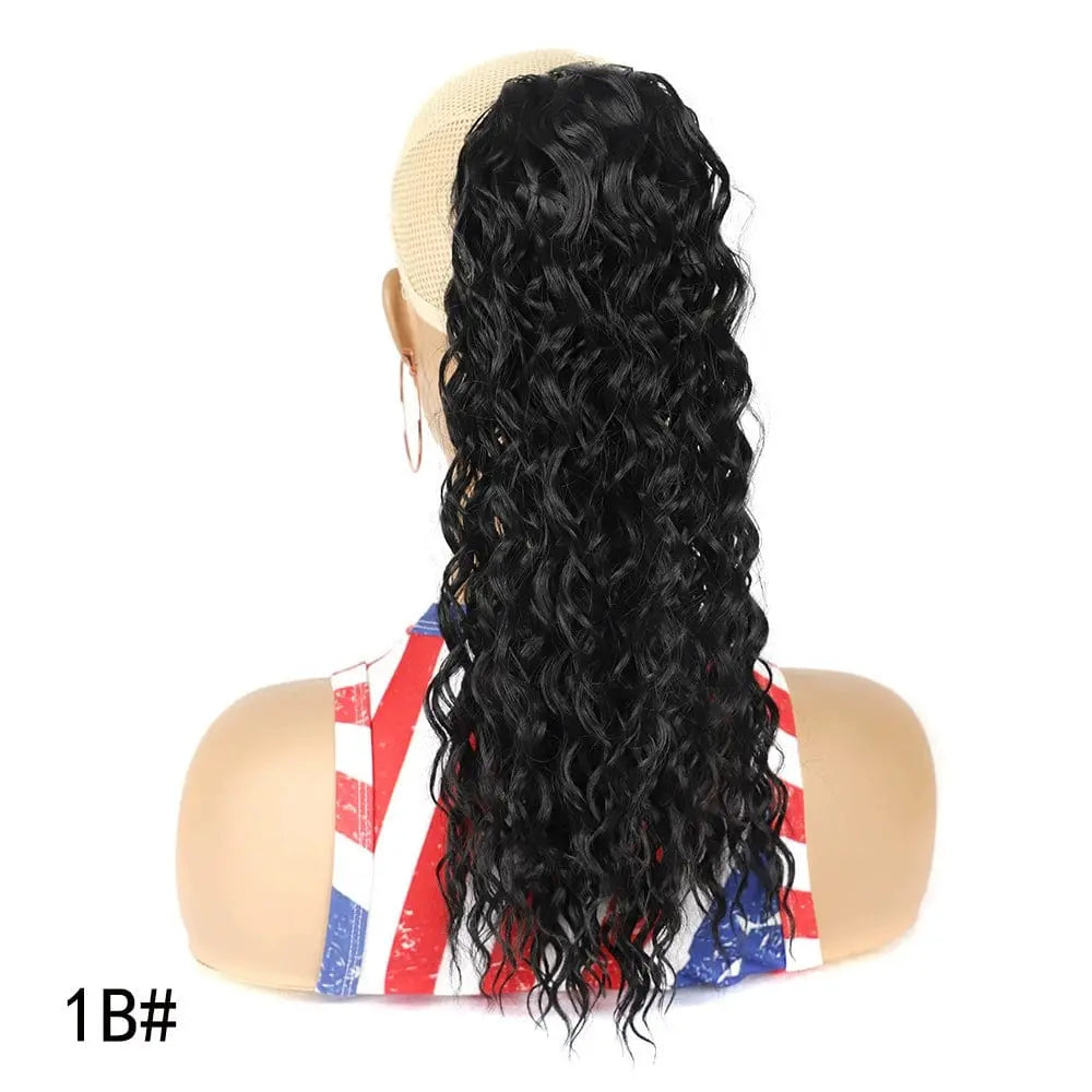 Showlu Fashion elastic net drawstring wig with high-temperature silk hair, European-American chemical fiber style, and adjustable fit.