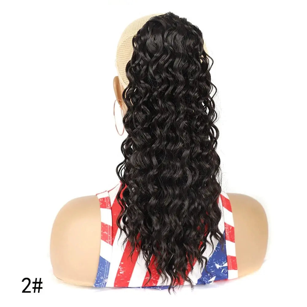Showlu Fashion elastic net drawstring wig with high temperature silk hair, featuring European-American style and chemical fiber material.
