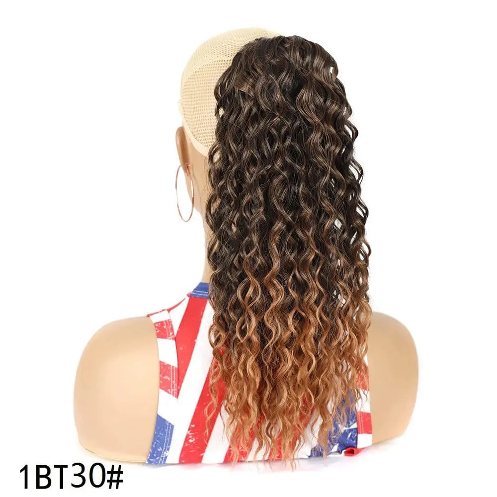 Showlu Fashion elastic net drawstring wig with high-temperature silk hair, featuring European-American chemical fiber style.