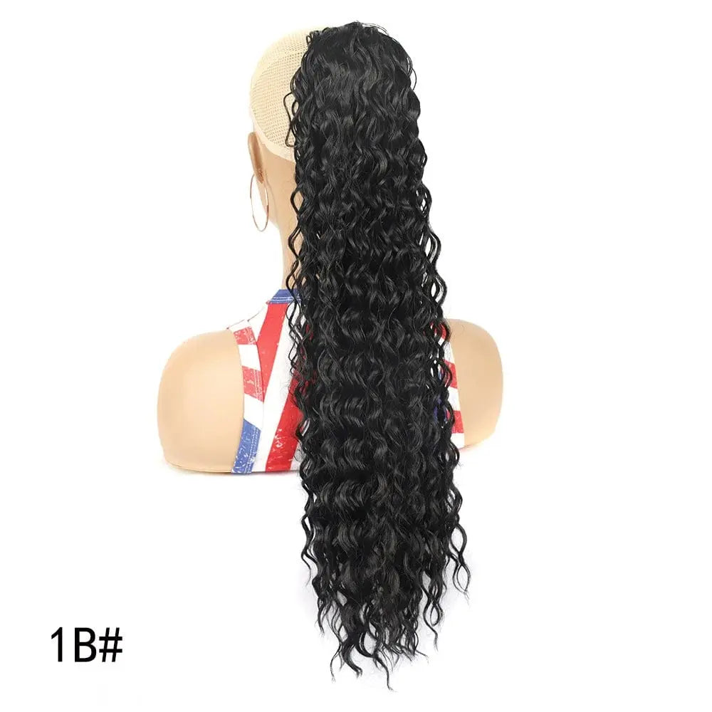 Showlu Fashion elastic net drawstring wig with high temperature silk hair, European-American chemical fiber style, for versatile styling.
