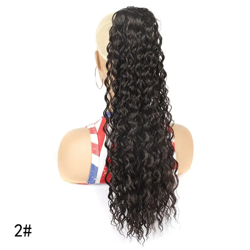 Showlu Fashion elastic net drawstring wig with high-temperature silk hair, European-American chemical fiber style, adjustable fit