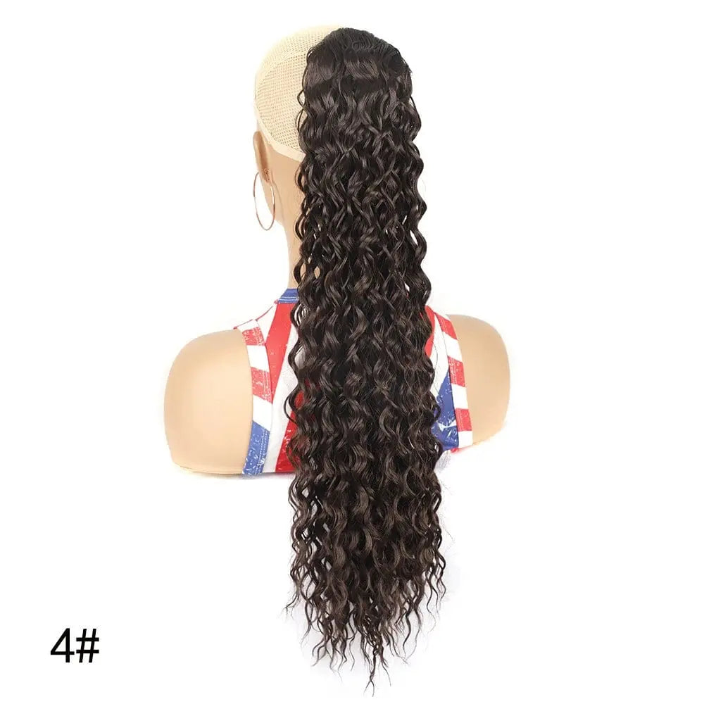Showlu Fashion elastic net drawstring wig with high-temperature silk hair, European-American chemical fiber style, for a natural look.