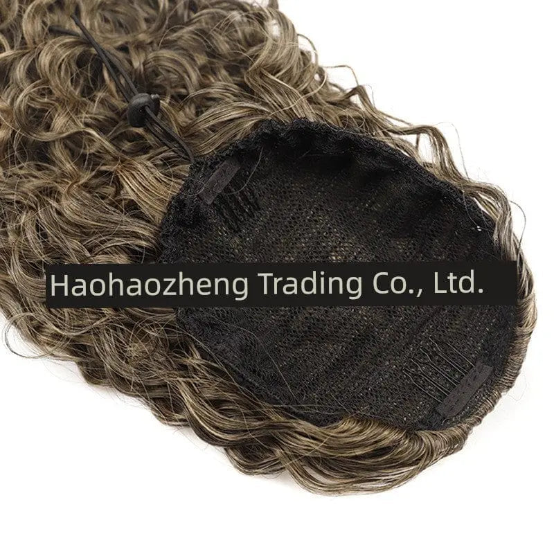 Showlu Fashion elastic net drawstring wig with high temperature silk hair, European-American chemical fiber, adjustable fit.