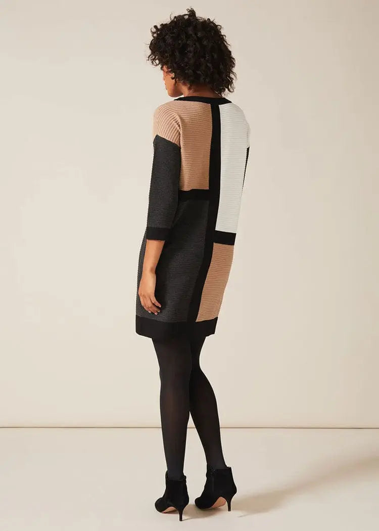 Showlu Fashion Store 50010850 European and American Entry Lux Crew Neck Loose Slim Looking Contrast Color Casual Ol Knitted Dress Export Original Sample Women's Clothes plus Size Early Autumn