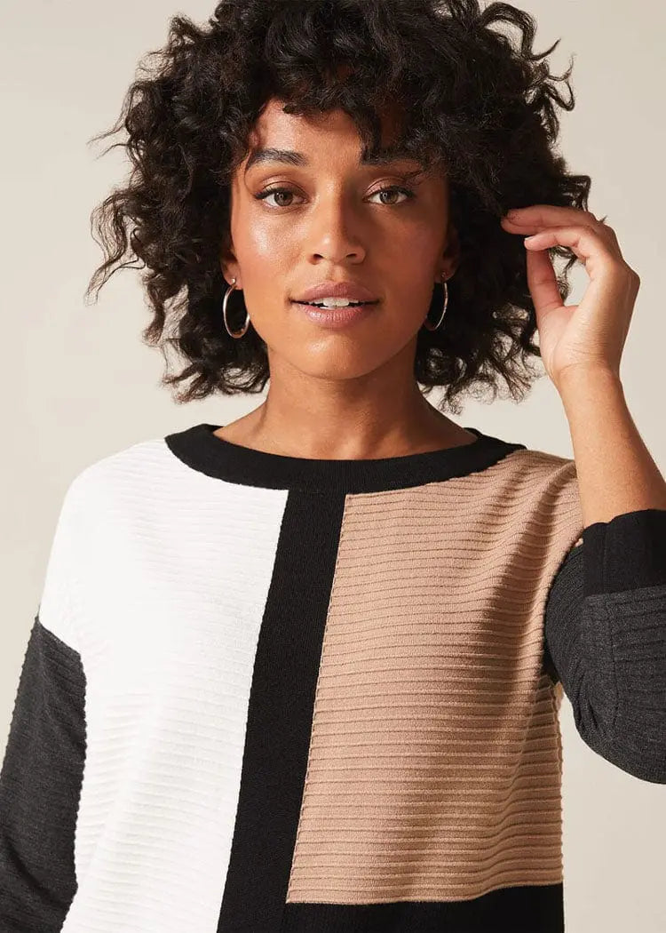 Showlu Fashion Store 50010850 European and American Entry Lux Crew Neck Loose Slim Looking Contrast Color Casual Ol Knitted Dress Export Original Sample Women's Clothes plus Size Early Autumn