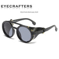 Steampunk round sunglasses with leather side covers from Showlu Fashion Store, featuring a vintage European-American style.