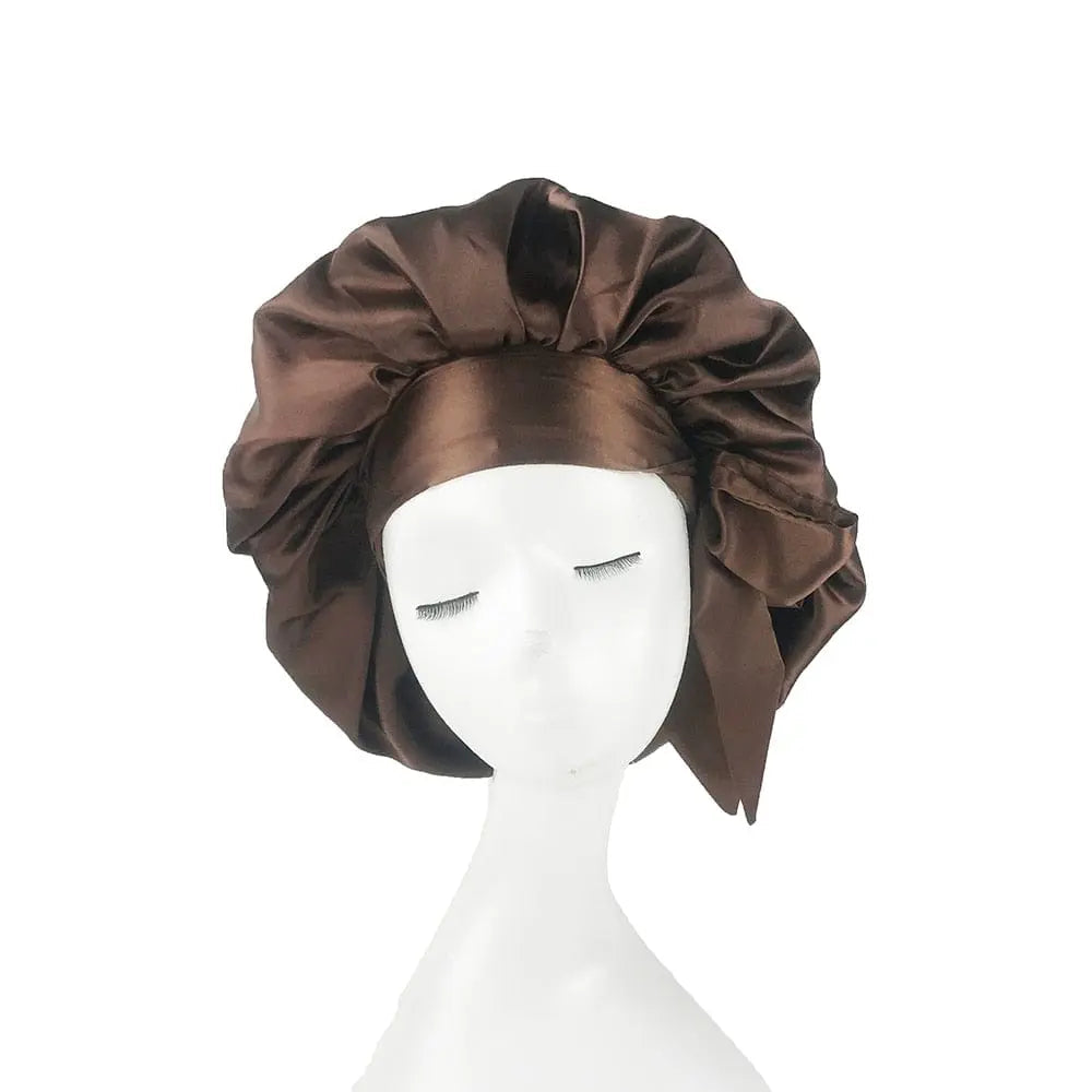 African print satin bonnet by Showlu Store Nation with adjustable wide band, elastic head wrap, perfect for sleep and hair protection.