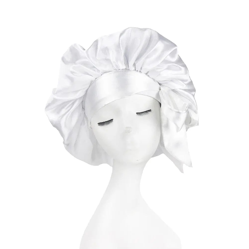African print satin bonnet with adjustable wide band, elastic head wrap for women’s sleep cap and hair protection by Showlu Store Nation.