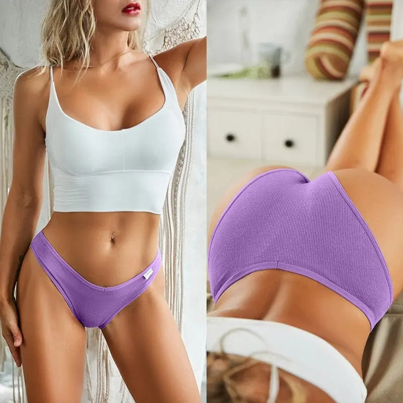 Set of three FINETOO women's cotton lace low-rise panties in various colors, comfortable briefs for women, Showlu Fashion brand