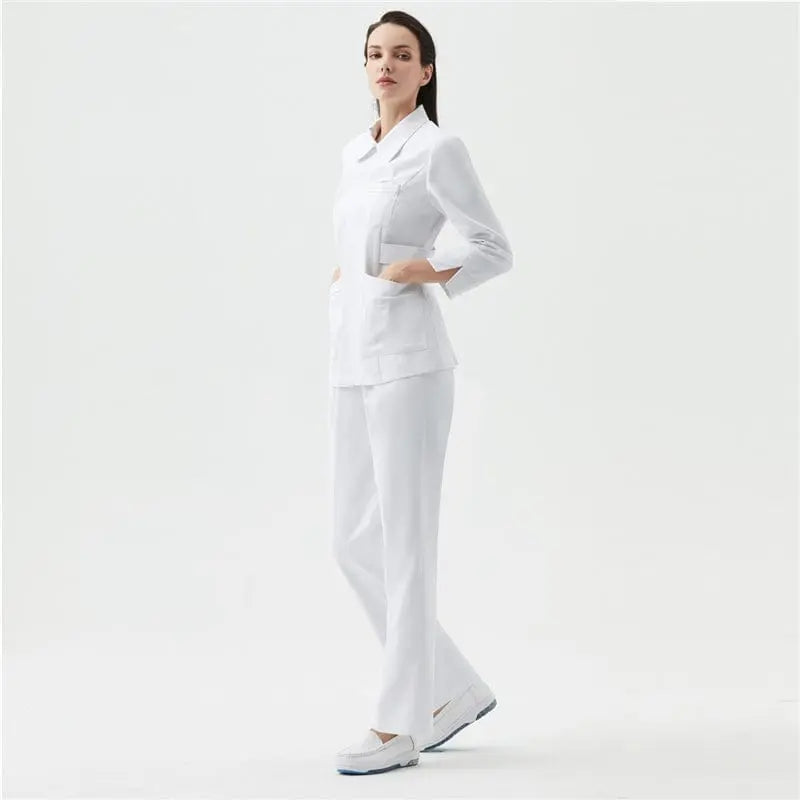 Women's anti-static medical scrubs with long sleeves, nurse uniform in navy blue from Showlu Fashion Store