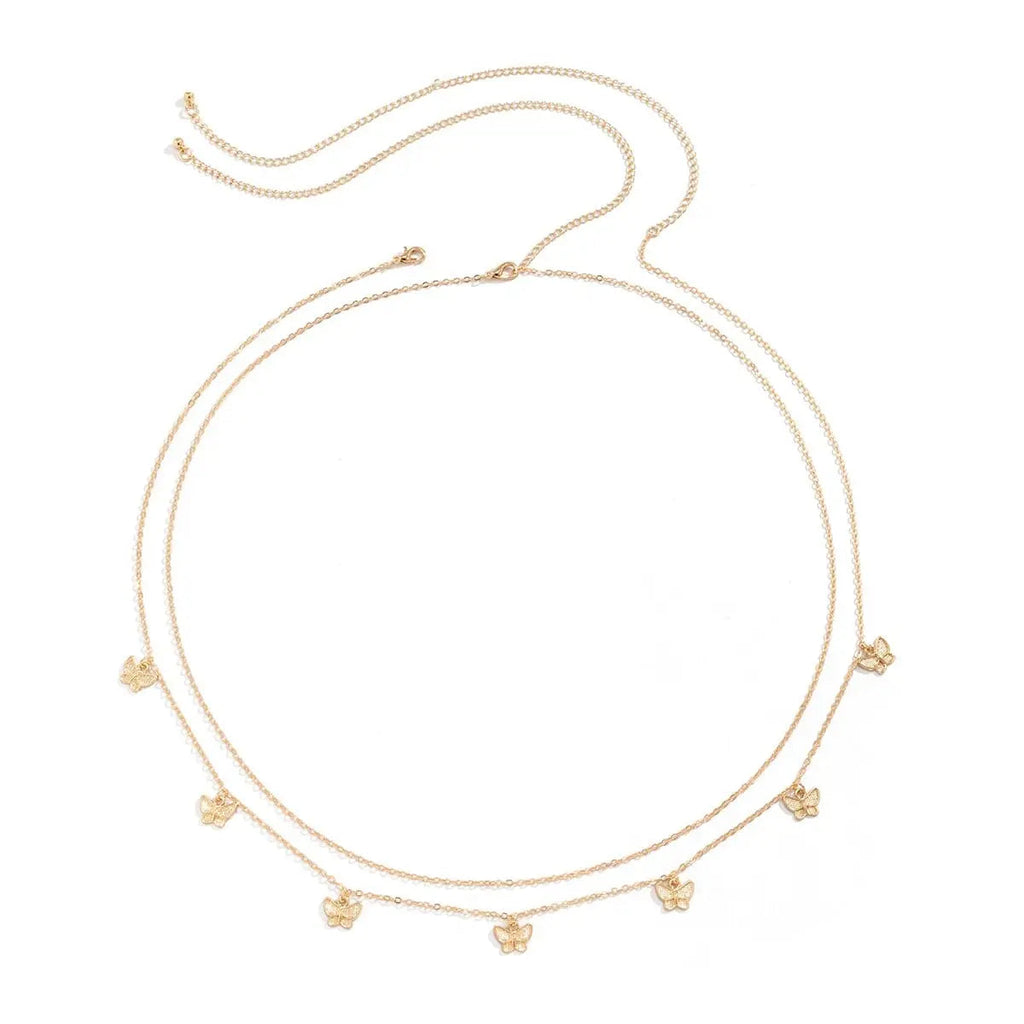 Showlu butterfly waist chain for women, featuring a delicate zinc alloy butterfly design, ideal as summer body jewelry accessory.