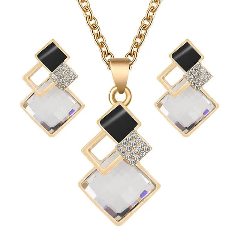 Cenmon Crystal Bridal Jewelry Set with geometric necklace and matching earrings for women, perfect for wedding and special occasions.