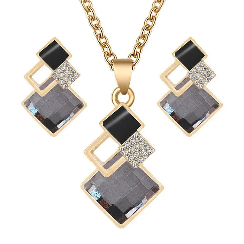 Cenmon Crystal bridal jewelry set with geometric necklace and matching earrings, elegant jewelry for women and weddings