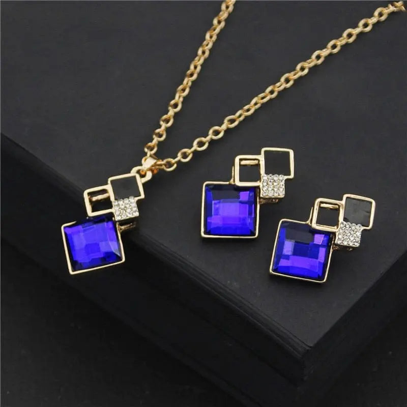 Cenmon Crystal bridal jewelry set with geometric necklace and matching earrings for women, perfect for wedding and special occasions