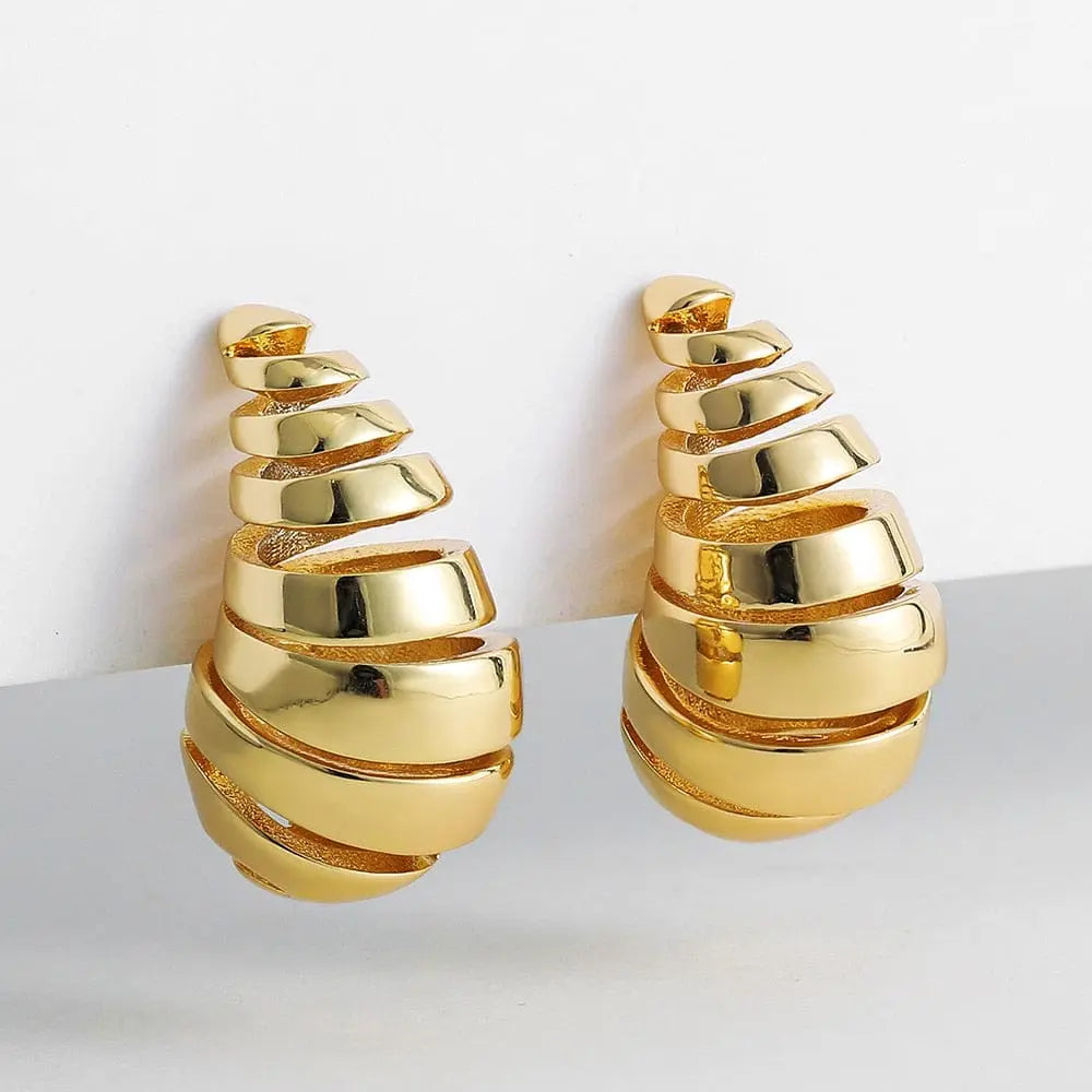 Gold plated teardrop earrings for women featuring chunky water drop hoops, glossy and lightweight jewelry by Showlu Fashion Store.