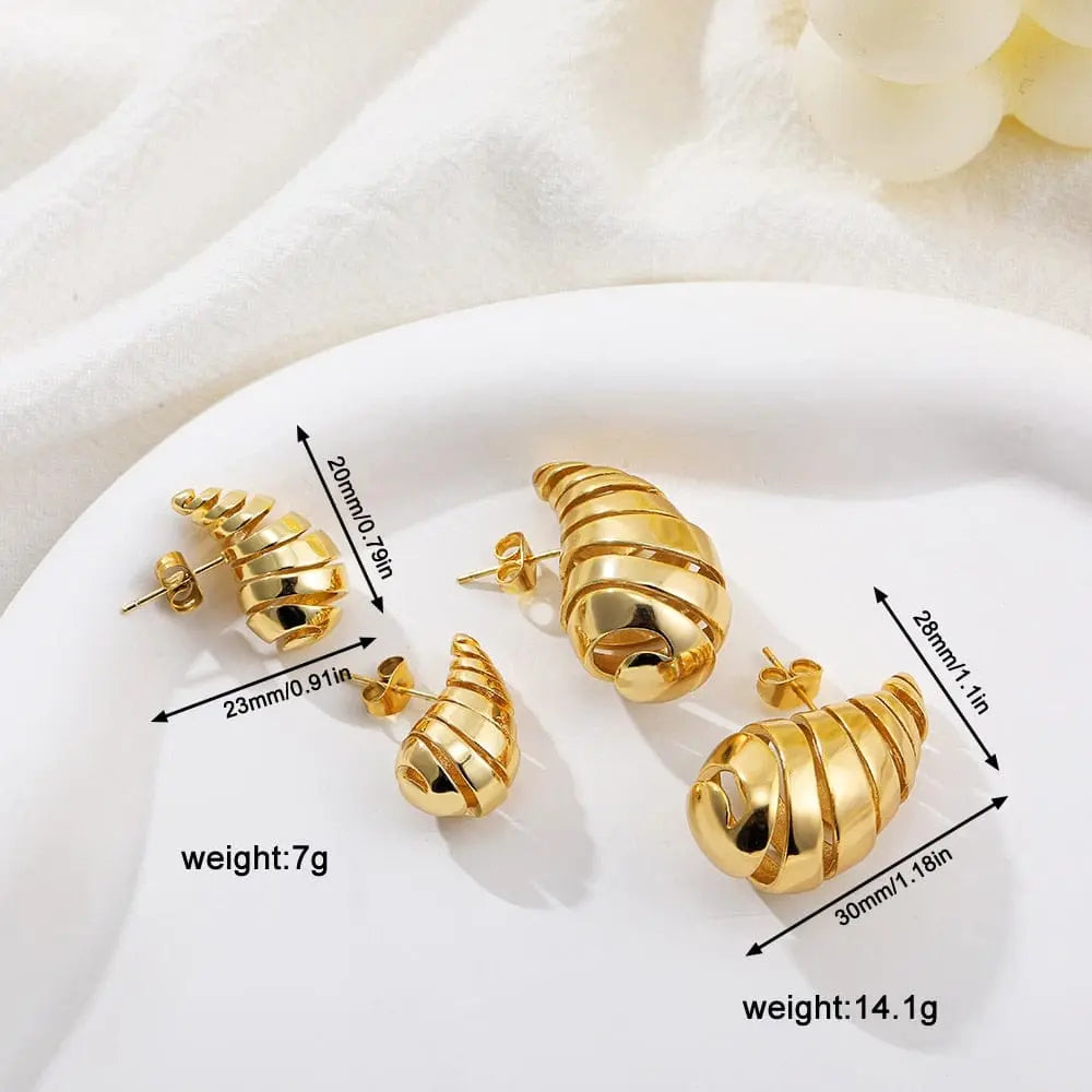 Gold plated teardrop earrings with chunky water drop design, glossy and lightweight hoops for women from Showlu Fashion Store.