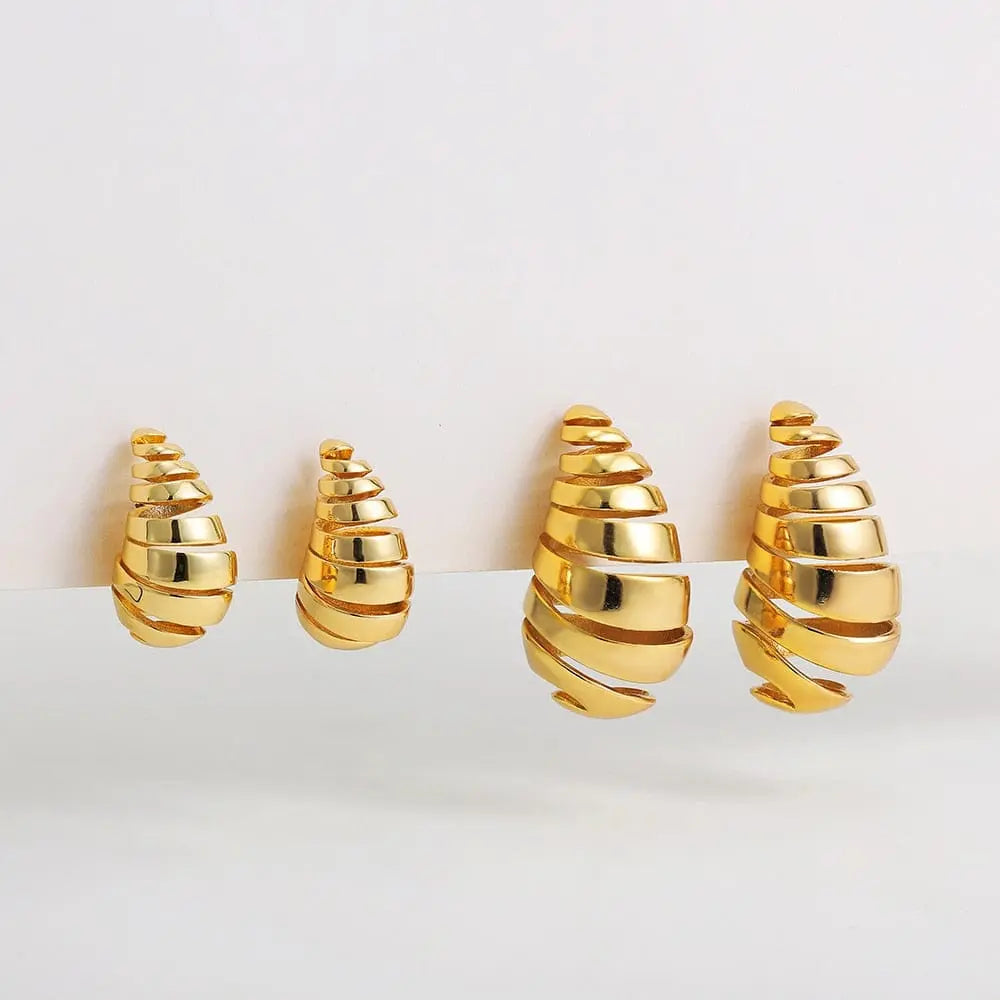 Gold plated teardrop earrings by Showlu Fashion Store featuring chunky water drop hoops and glossy, lightweight jewelry for women.