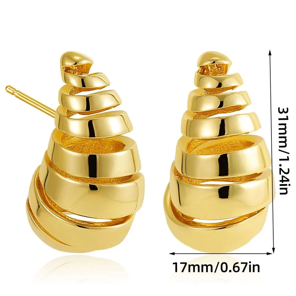 Gold plated teardrop earrings by Showlu Fashion Store featuring chunky water drop hoops with a glossy finish for women.