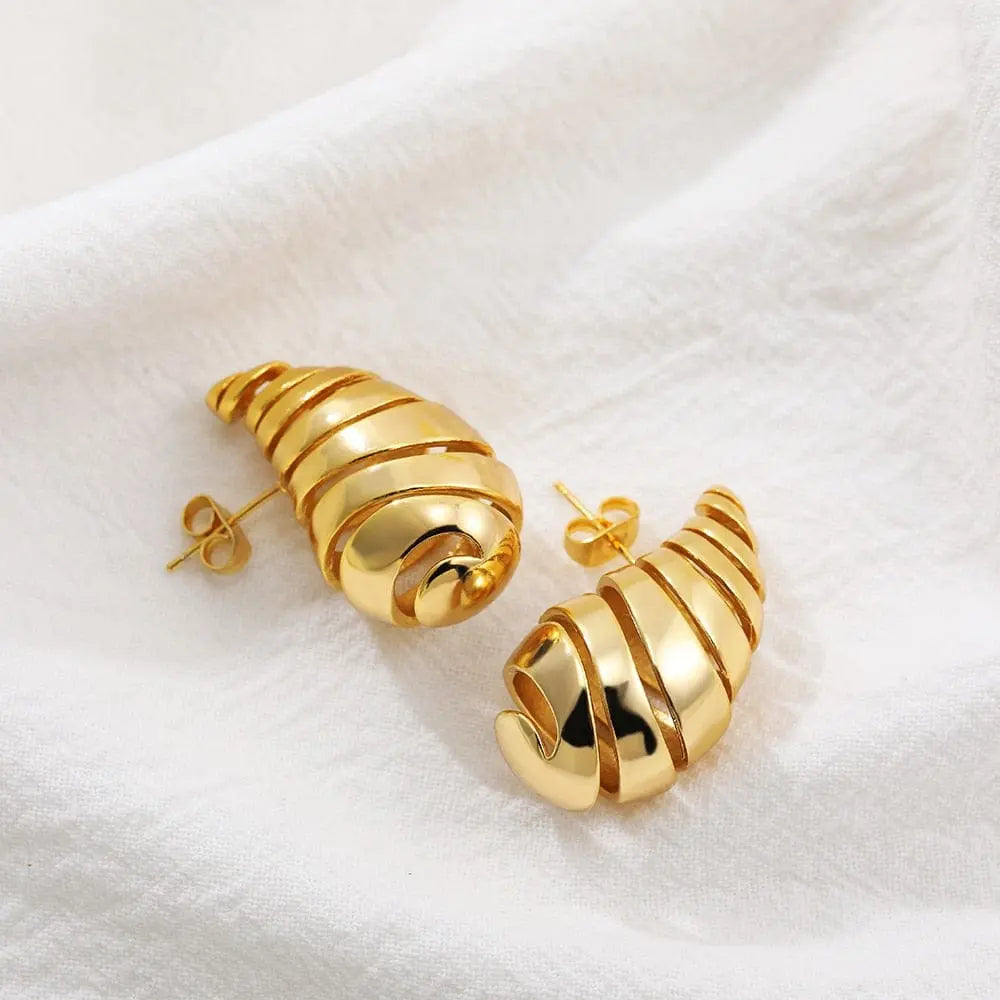 Gold plated teardrop earrings for women featuring chunky water drop hoops with a glossy, lightweight design.