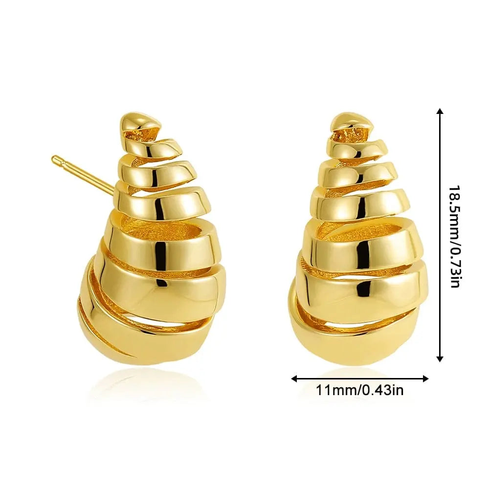 Gold plated teardrop earrings with chunky water drop design, glossy and lightweight hoops for women by Showlu Fashion Store.