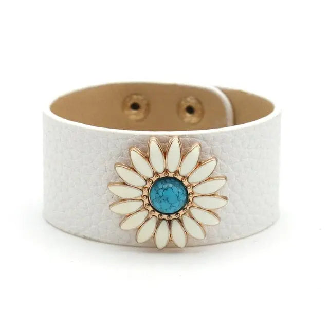 Leopard print leather wrap bracelet with a geometric V charm, stylish cuff jewelry for women from Showlu Store Nation.