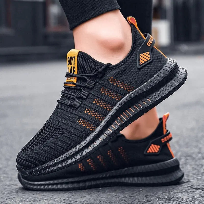 Men's breathable mesh walking sneakers by Showlu Fashion Store, lightweight casual shoes for summer, with lace-up design and plus size options.