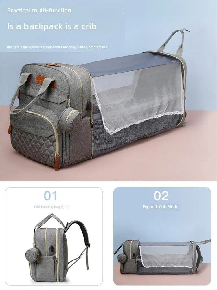 Fashion New Mummy Bag Mother and Baby Go out Lightweight Multifunctional Foldable Crib with Baby Large Capacity Backpack - SHOWLU FASHION STORE