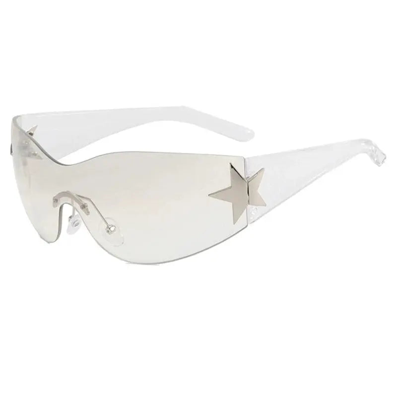 Orange frameless five-pointed star pilot sunglasses with trendy Y2K style, perfect for a bold, fashionable sunshade look.