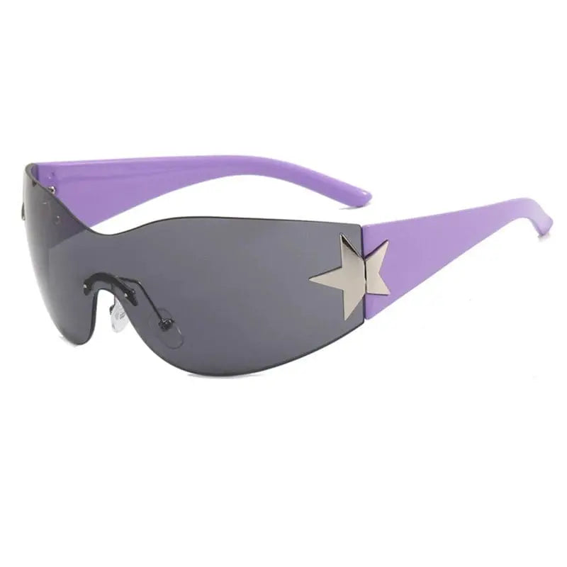 Orange frameless five-pointed star pilot sunglasses with trendy Y2K style, all-in-one design, fashionable for women.
