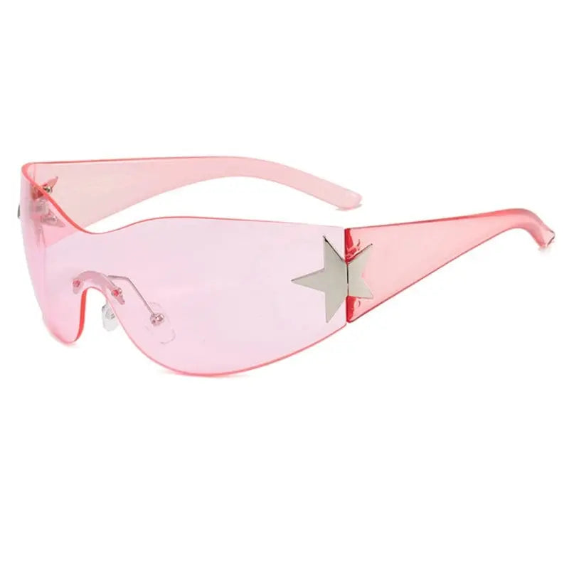 Orange frameless five-pointed star pilot sunglasses with trendy Y2K style, stylish all-in-one sunshade for women.