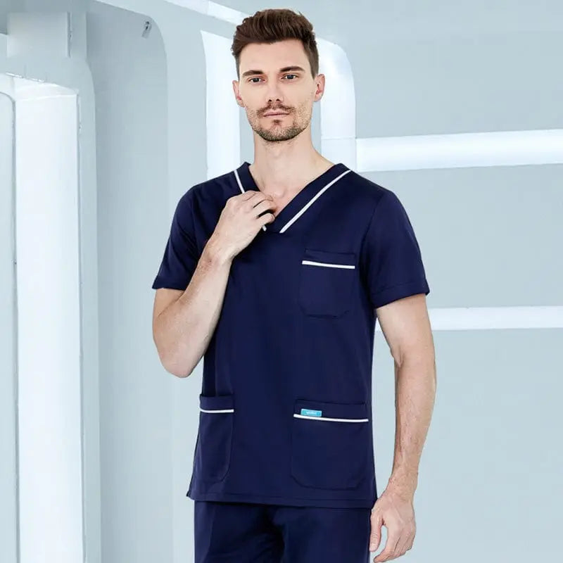 Showlu Fashion stretchy medical scrubs set with long sleeve jogger top, designed for comfort and style in healthcare uniforms.