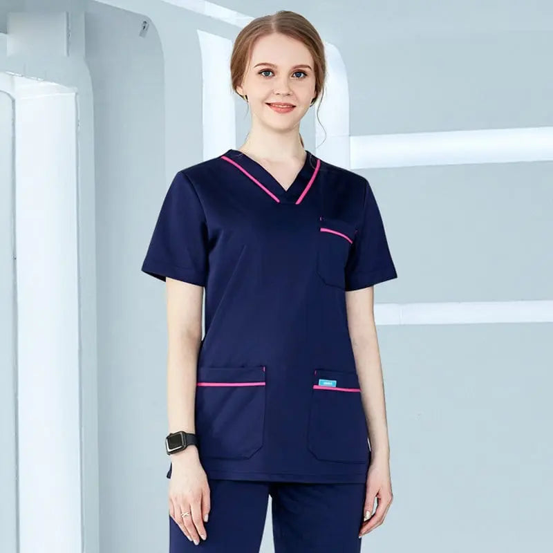 Showlu Fashion stretchy medical scrubs set with long sleeve jogger uniform, featuring a fitted blouse and comfortable clinic scrubs.