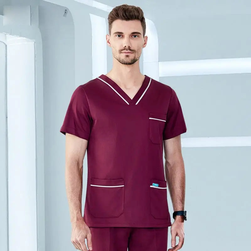Showlu Fashion stretchy medical scrubs set with long sleeve jogger uniform, featuring a comfortable blouse and clinic-ready design.