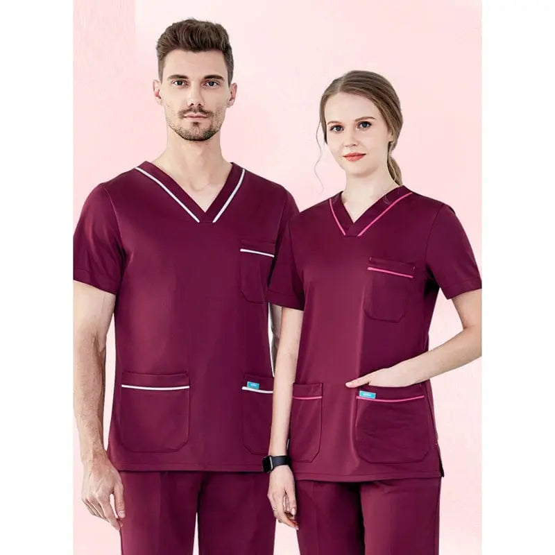 Showlu Fashion stretchy medical scrubs set with long sleeve jogger uniform, featuring a fashionable, fitted blouse for healthcare professionals.