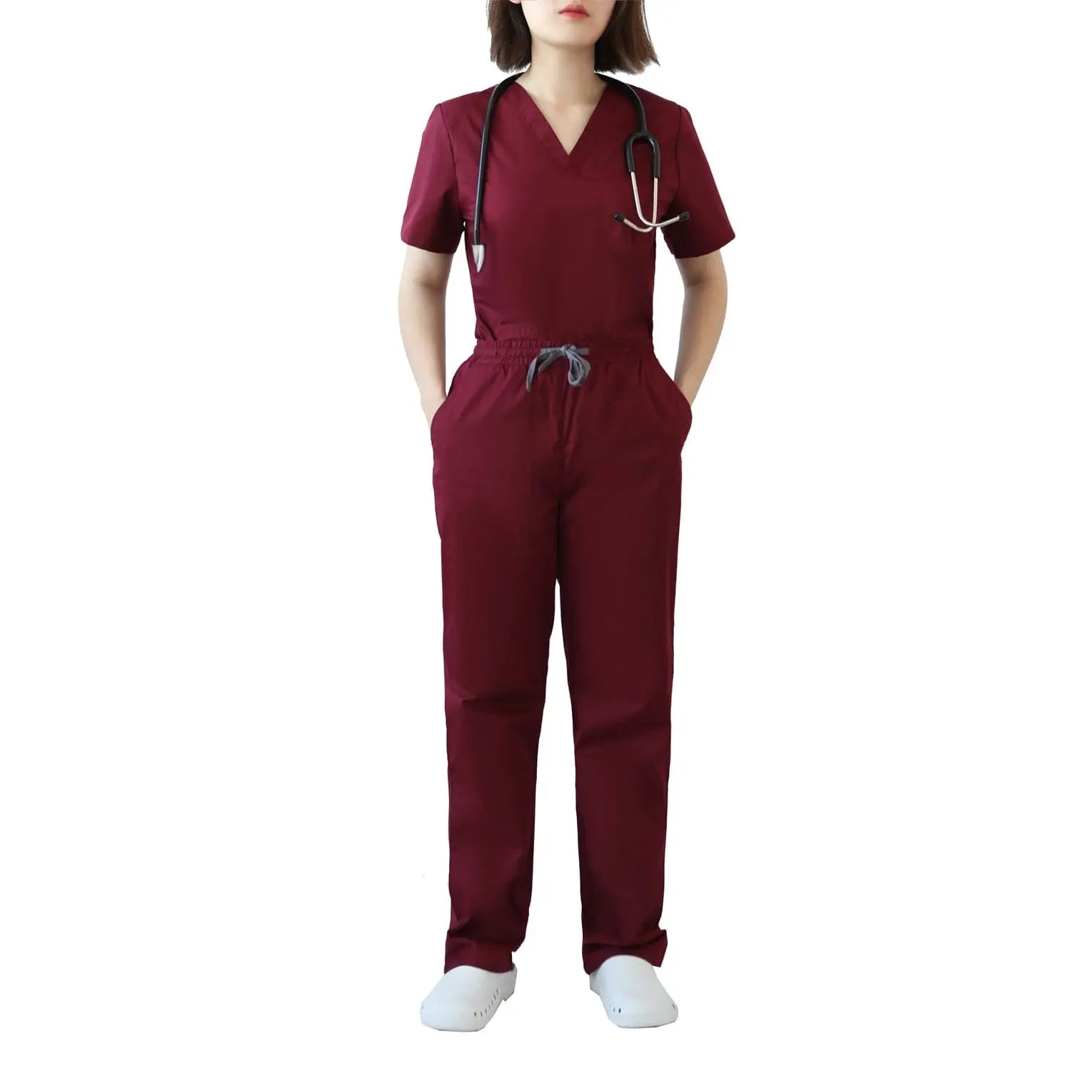 Showlu women's modern hospital nurse uniform set with comfortable scrubs and nursing tops, designed for professional healthcare wear.