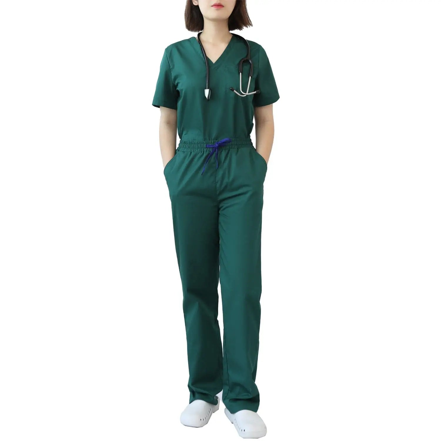 Showlu Women's modern hospital nurse uniform and scrub set, featuring comfortable nursing tops and practical design for healthcare professionals.
