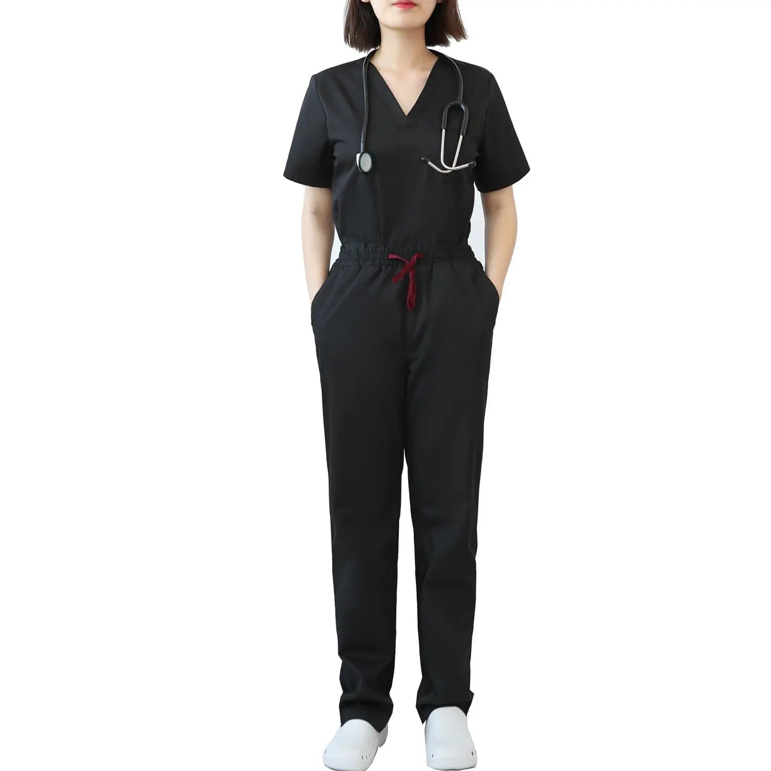 Showlu Women's modern hospital nurse uniform scrub set with fashionable design, comfortable fit, nursing tops for breastfeeding.