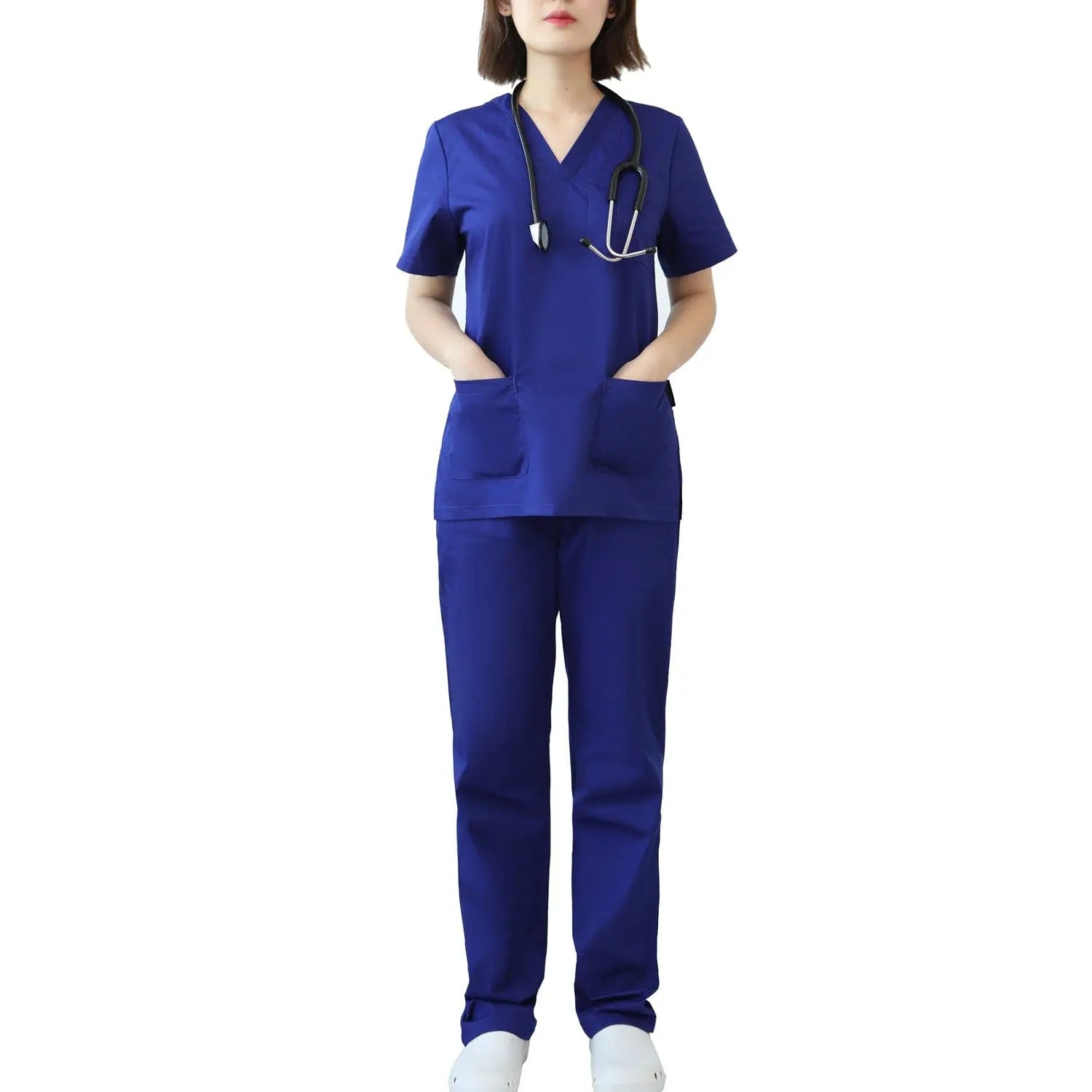 Showlu Women's modern hospital nurse uniform scrub set with fashionable design, comfortable fit, nursing tops for women, breastfeeding-friendly